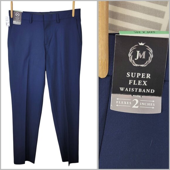 NEW Haggar Mens 34x30 Slim Fit Premium Stretch Dress Pants Super Flex Blue - Picture 1 of 8